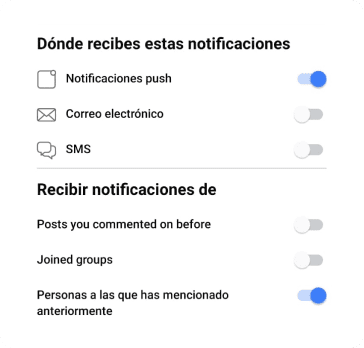 Ejemplo de toggle switch de las sección ajustes de Facebook