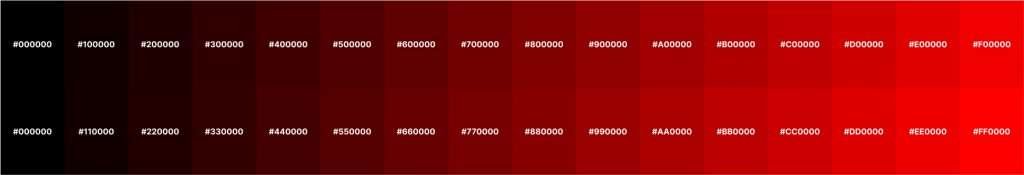 Escala con los diferentes tonos de rojo que van desde el #000000 a #ff0000