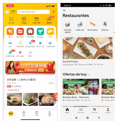 UI app china vs UI app occidental. Meituan vs Uber Eats