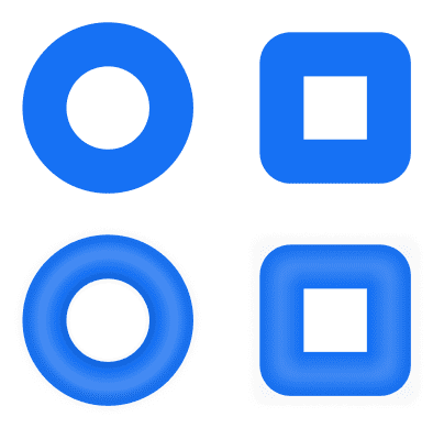 Comparación de un círculo y un cuadrado en estilo plano o flat design contra el mismo círculo y mismo cuadrado con el efecto 3D hecho en Figma