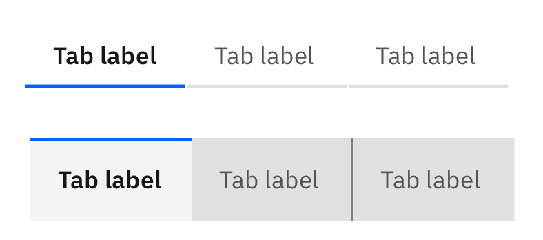 tabs en línea y tabs contenidas del sistema de diseño Carbon