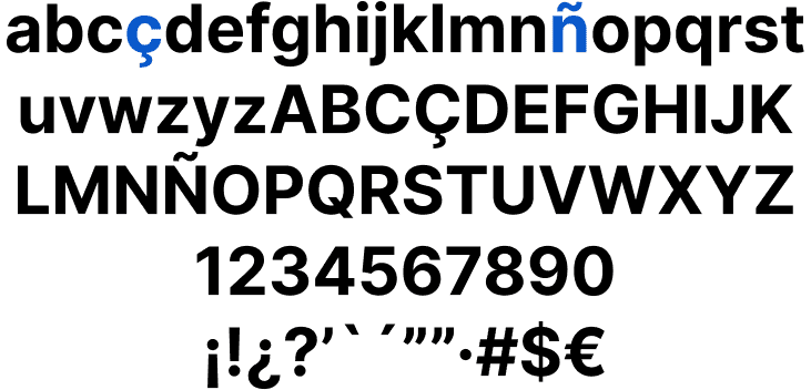 requisitos de caracteres para las tipografias